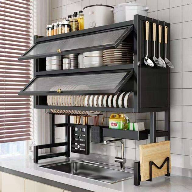 Modern Dual-Layer Kitchen Sink Storage Rack Dustproof Drainage Cabinet