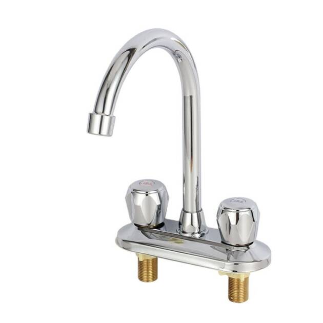 Dual Handle Deck Mounted Hot and Cold Water Basin Faucet Mixer