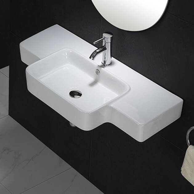Rectangular China White Sanitary Ware Ceramic Wall Hung Basin Home Wall Mounted Stage Platform Hand Wash Basin Bathroom Sink
