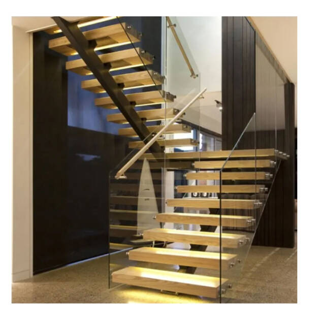 Modern Luxury Indoor Metal Stairs Customized Mono Stringer Straight Staircase Design