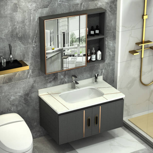 Modern Design Cheap Space Aluminum Mirror Bathroom Cabinet Stainless Steel Carcase for Hotels