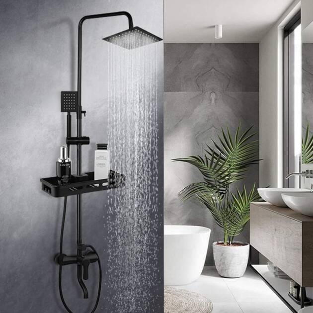 Shower Set Bathroom Taps Brass Kits Rain Rainfall Showerset Mixer Faucet Set Douche Set Shower Black Wall Mounted Brass Modern