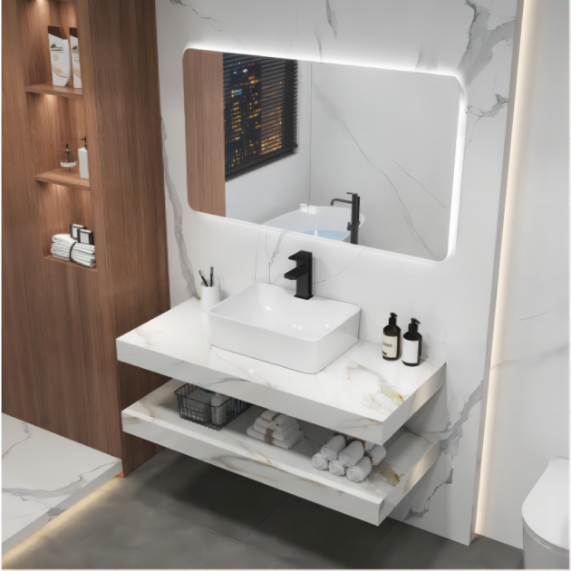 Modern Direct Wholesale Luxury Style Smart LED Mirror Wall Hung Bathroom Basin Hand Wsah Sinks Vanity Bathroom Cabinet